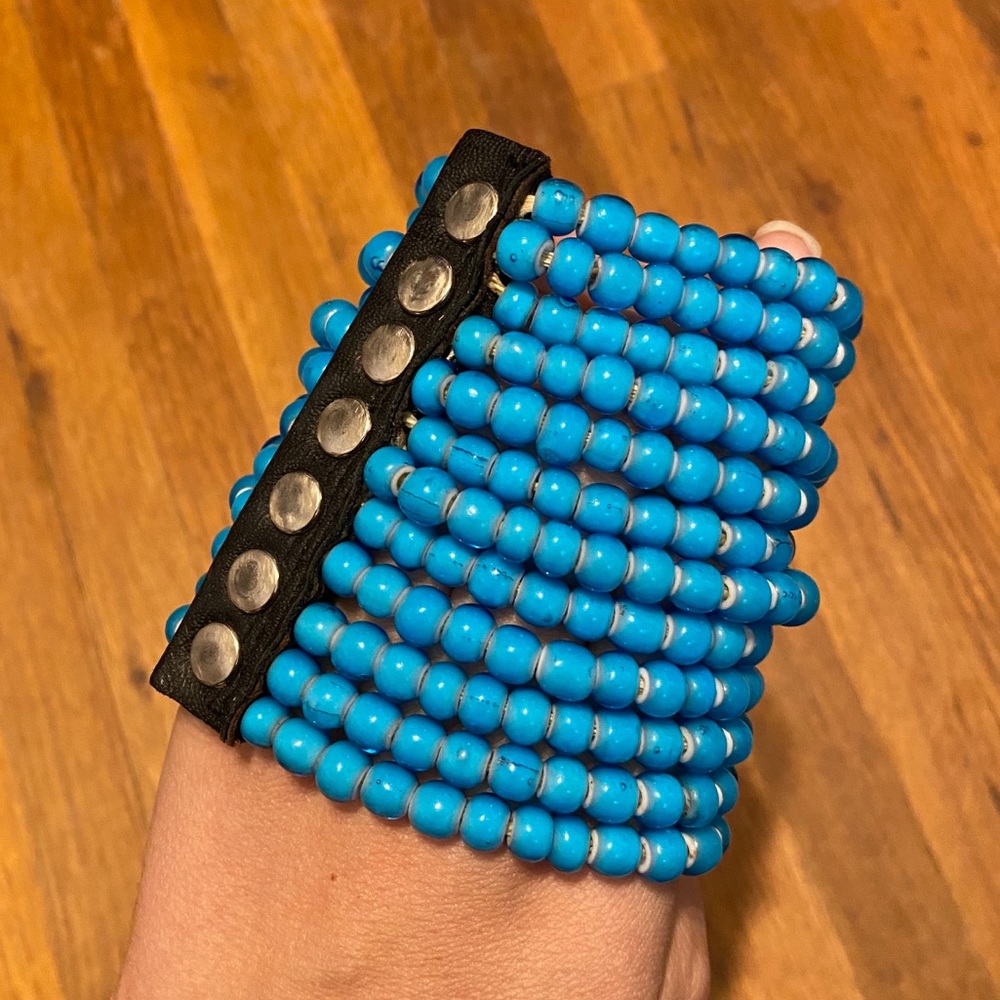 *RARE* PAMELA LOVE BLUE GLASS BEAD 12 STRAND CUFF - Picture 7 of 12